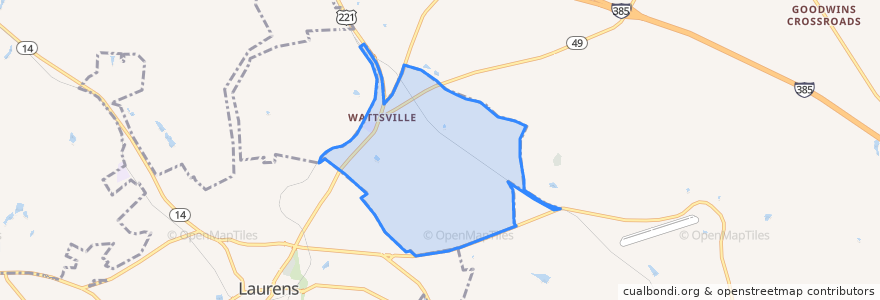 Mapa de ubicacion de Watts Mills.