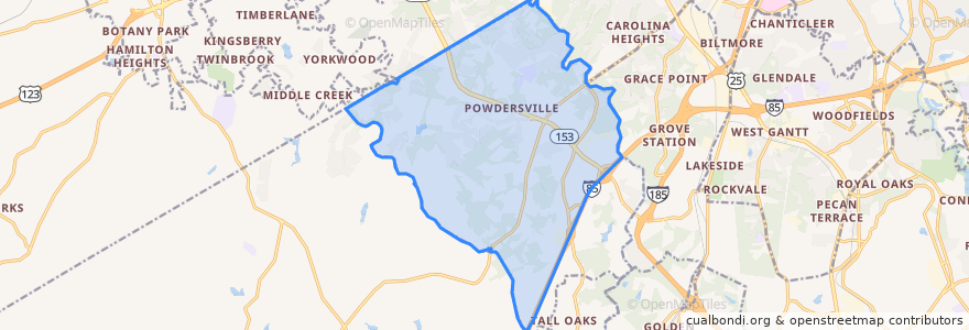 Mapa de ubicacion de Powdersville.