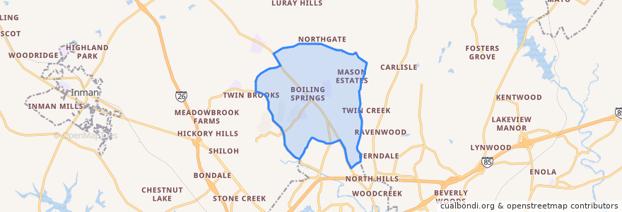 Mapa de ubicacion de Boiling Springs.