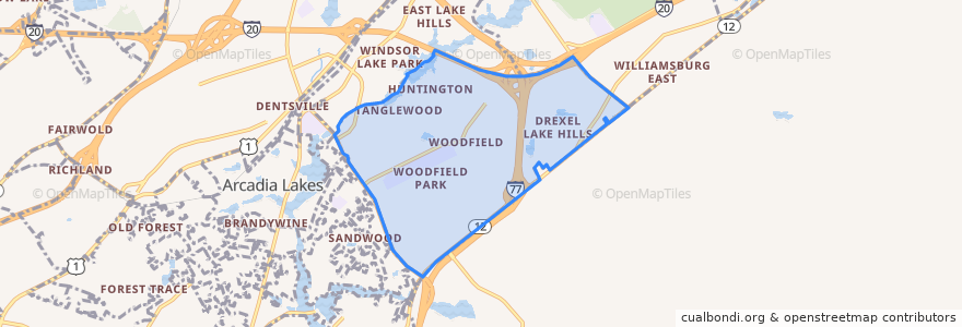 Mapa de ubicacion de Woodfield.