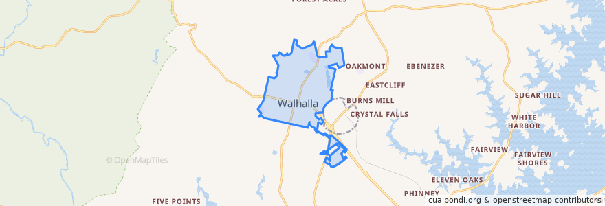 Mapa de ubicacion de Walhalla.