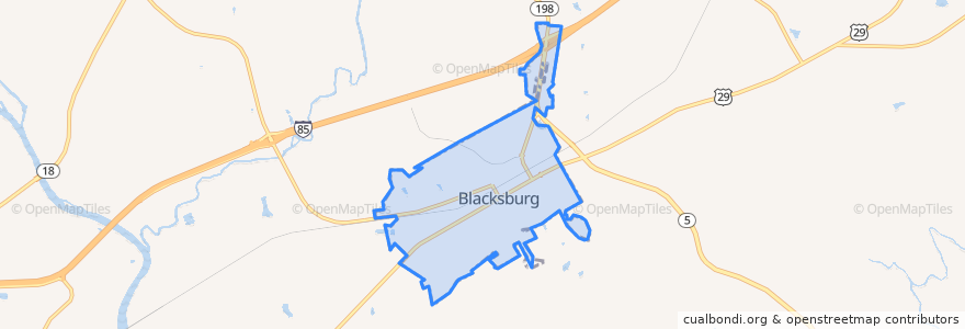 Mapa de ubicacion de Blacksburg.