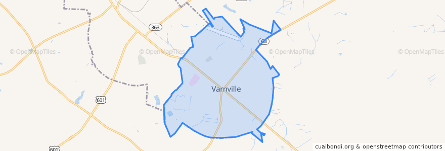 Mapa de ubicacion de Varnville.