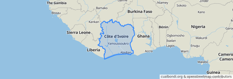 Mapa de ubicacion de Côte d’Ivoire.