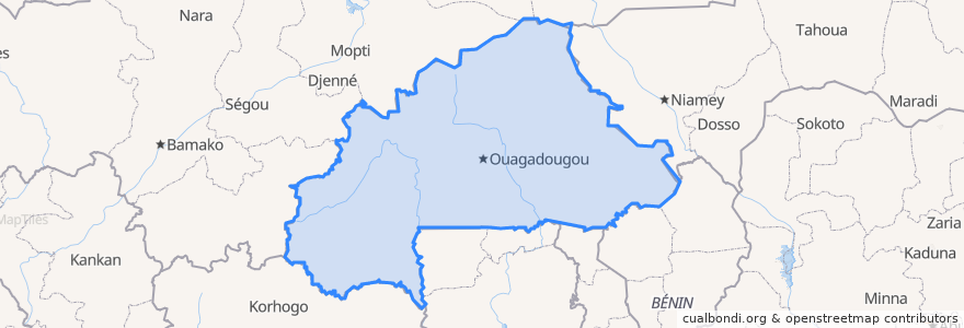 Mapa de ubicacion de Burkina Faso.