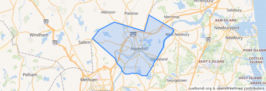 Mapa de ubicacion de Haverhill.