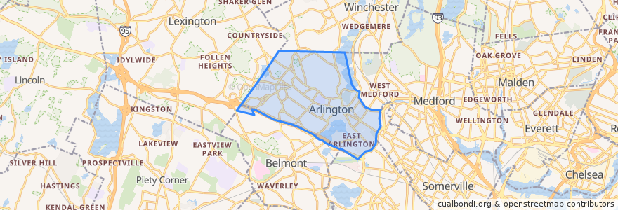 Mapa de ubicacion de Arlington.