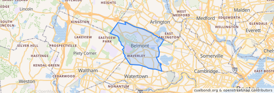 Mapa de ubicacion de Belmont.