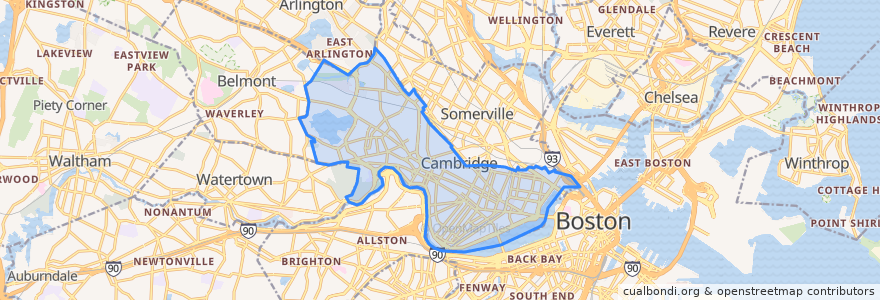 Mapa de ubicacion de Cambridge.