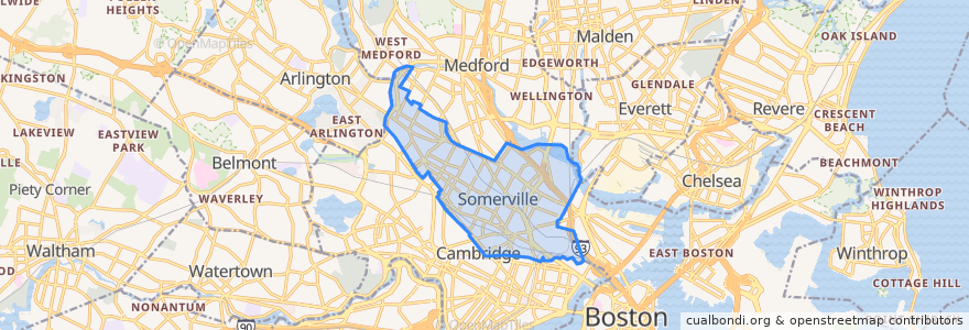 Mapa de ubicacion de Somerville.