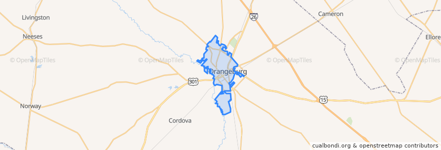 Mapa de ubicacion de Orangeburg.