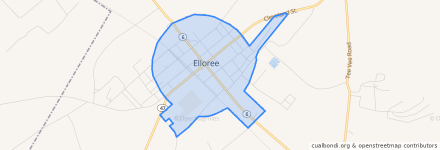 Mapa de ubicacion de Elloree.