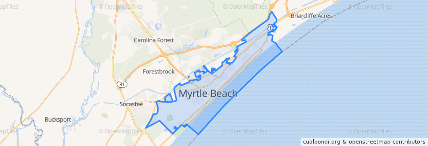 Mapa de ubicacion de Myrtle Beach.