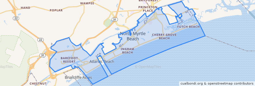 Mapa de ubicacion de North Myrtle Beach.