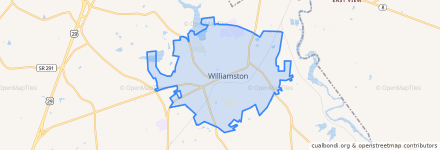 Mapa de ubicacion de Williamston.