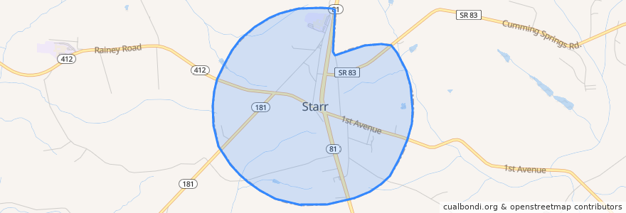 Mapa de ubicacion de Starr.