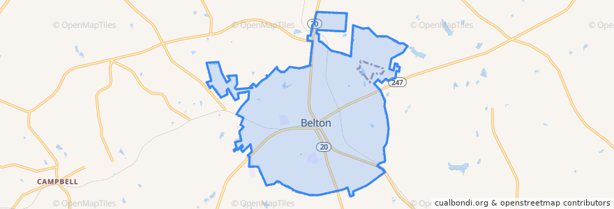Mapa de ubicacion de Belton.