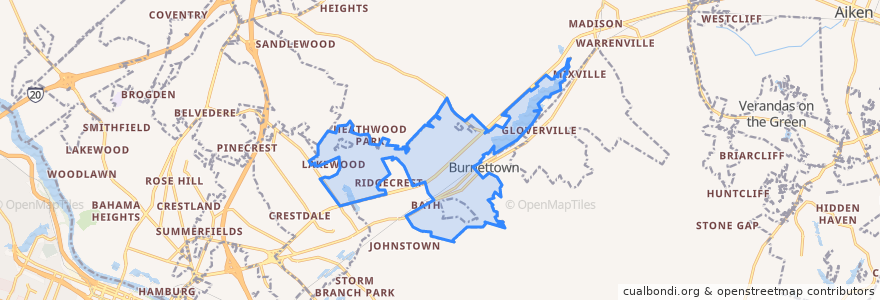 Mapa de ubicacion de Burnettown.