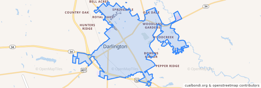 Mapa de ubicacion de Darlington.