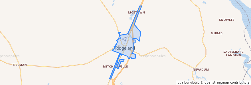 Mapa de ubicacion de Ridgeland.