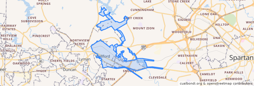 Mapa de ubicacion de Wellford.