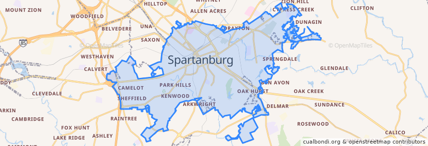 Mapa de ubicacion de Spartanburg.