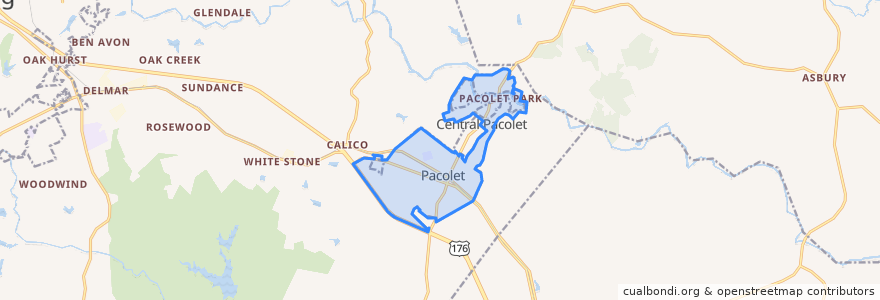 Mapa de ubicacion de Pacolet.