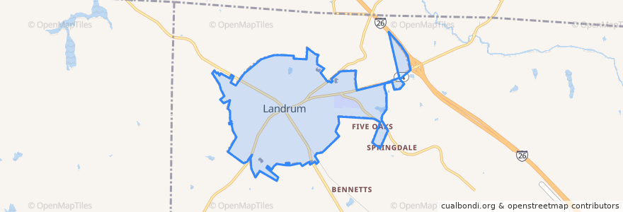 Mapa de ubicacion de Landrum.