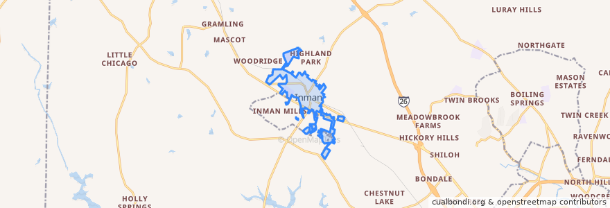Mapa de ubicacion de Inman.