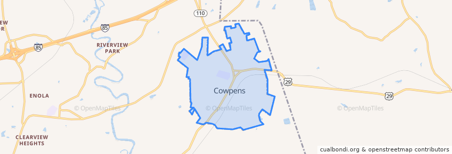 Mapa de ubicacion de Cowpens.