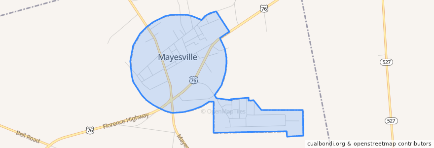 Mapa de ubicacion de Mayesville.