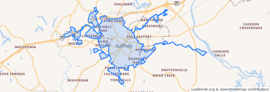 Mapa de ubicacion de Gaffney.