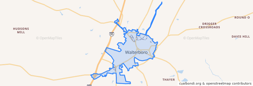 Mapa de ubicacion de Walterboro.