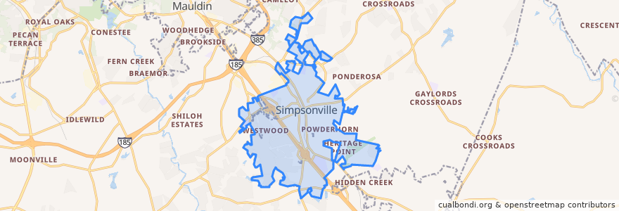 Mapa de ubicacion de Simpsonville.