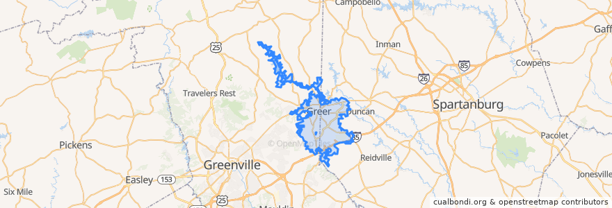 Mapa de ubicacion de Greer.