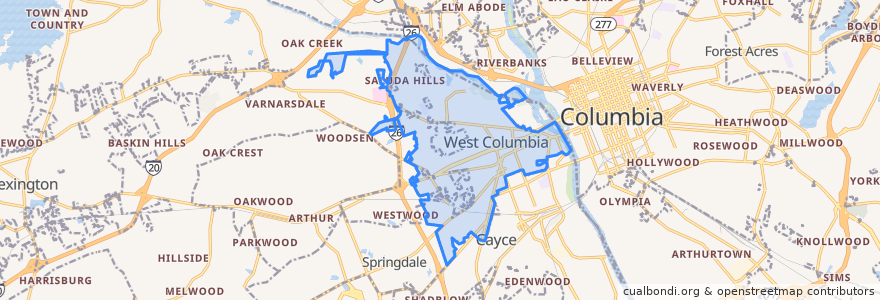 Mapa de ubicacion de West Columbia.