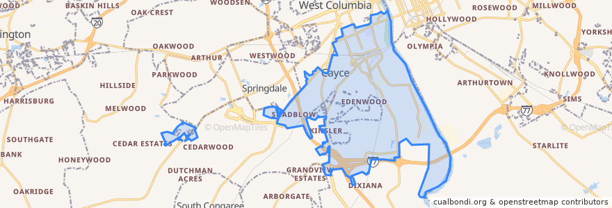Mapa de ubicacion de Cayce.