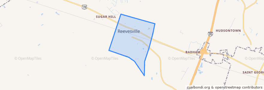 Mapa de ubicacion de Reevesville.