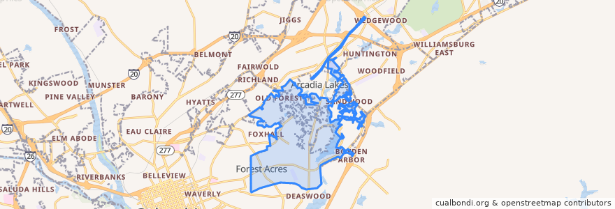 Mapa de ubicacion de Forest Acres.