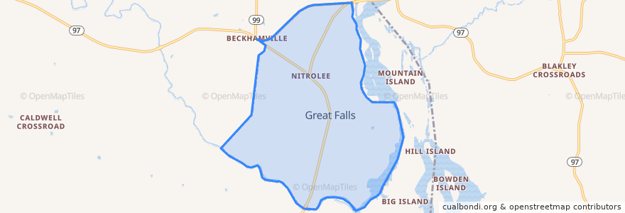 Mapa de ubicacion de Great Falls.