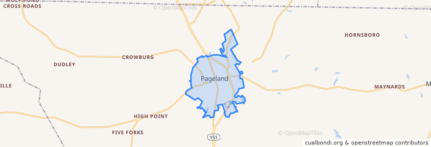 Mapa de ubicacion de Pageland.