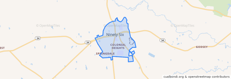 Mapa de ubicacion de Ninety Six.