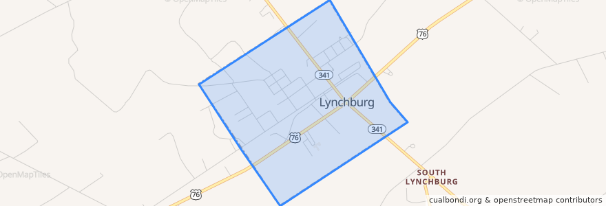 Mapa de ubicacion de Lynchburg.