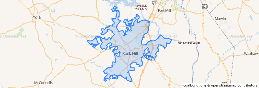 Mapa de ubicacion de Rock Hill.