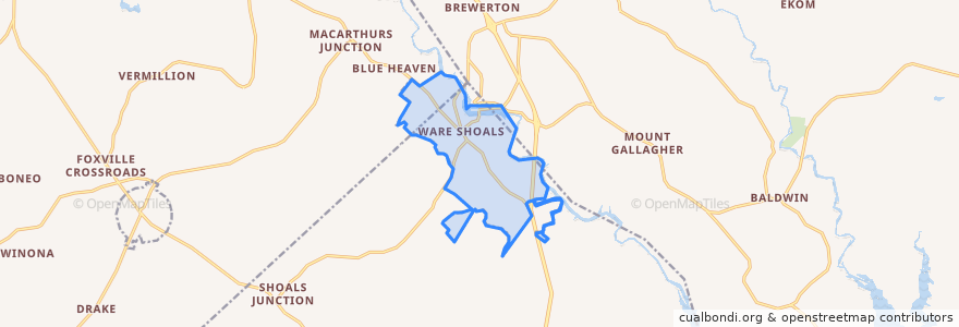 Mapa de ubicacion de Ware Shoals.