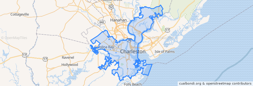 Mapa de ubicacion de Charleston.