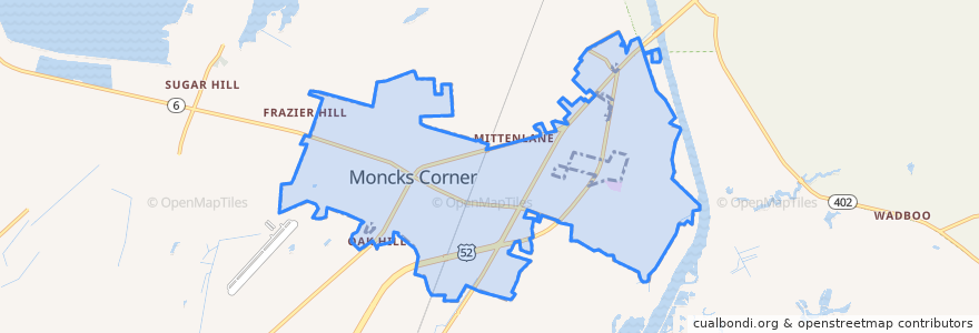 Mapa de ubicacion de Moncks Corner.