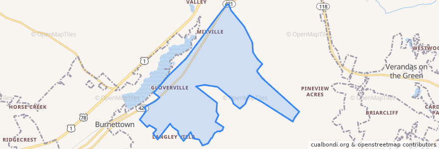 Mapa de ubicacion de Gloverville.