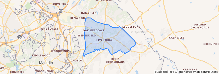 Mapa de ubicacion de Five Forks.