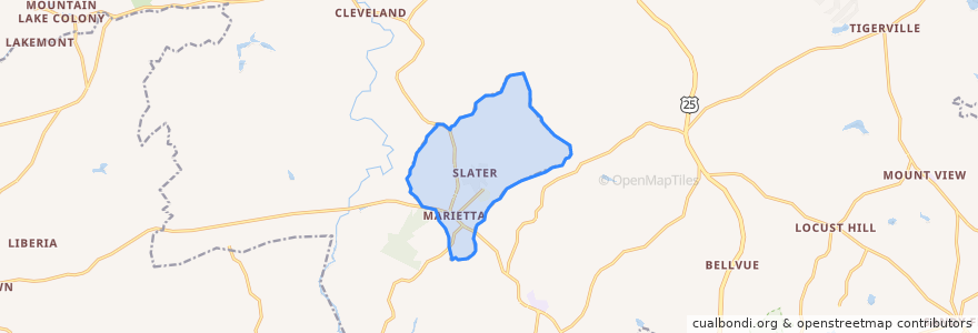 Mapa de ubicacion de Slater-Marietta.